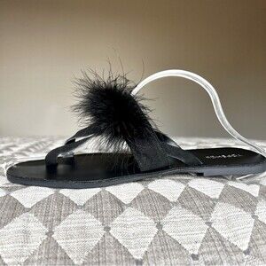 TOPSHOP Black Flip Flop Thong Sandal Slipper Feathers Women‎ EU 40 US 8.5 NWOT